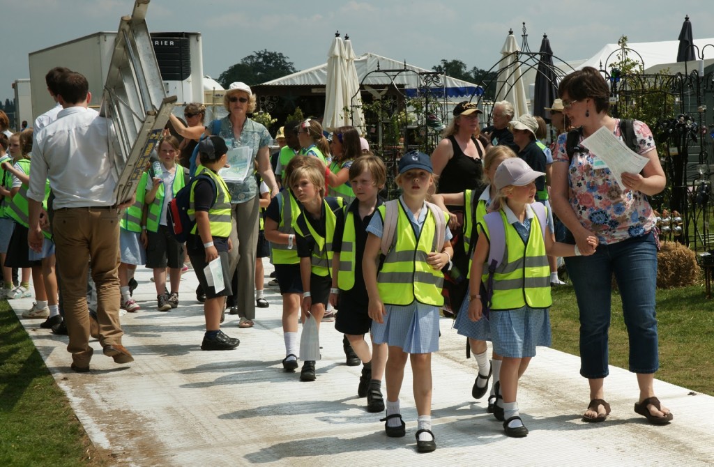 A school group striding out at RHS Hampton Court Flower Show