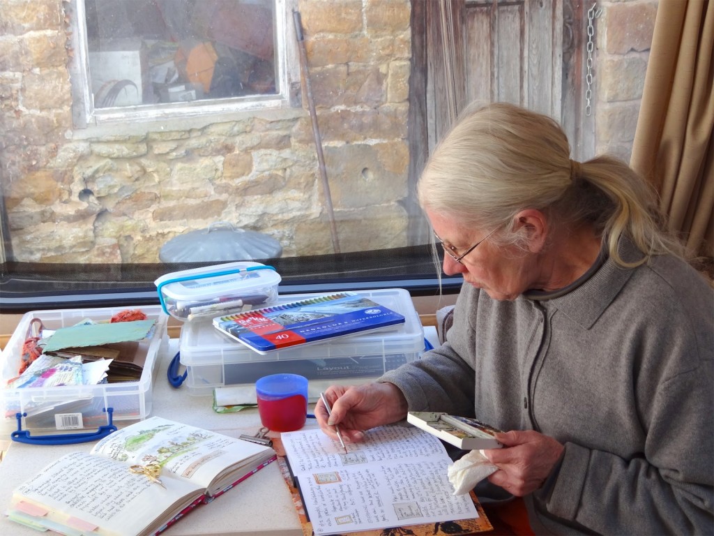 Journaling in my caravan - at home - but exactly the same when I'm away visiting gardens, countryside or Shows