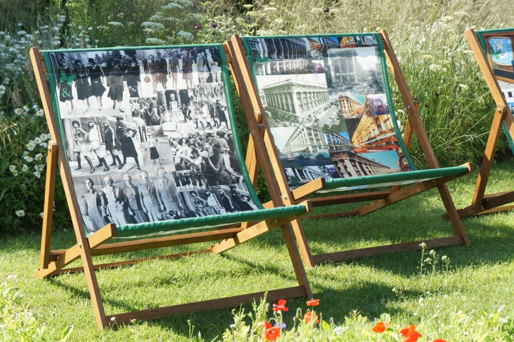 No ordinary deck chairs - they each represent a different era (and what here appears to be 'lawn' is in fact a carpet of thousands of wild flowers