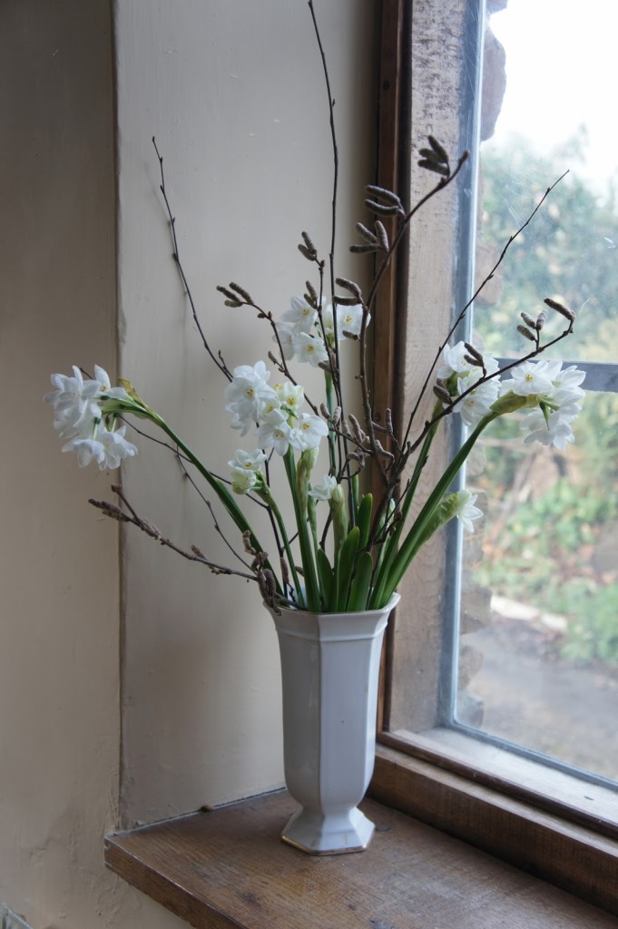 Narcissi from the florist and twigs from the garden