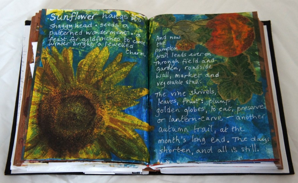 A5 notebook - pages coloured with acrylic inks and paint