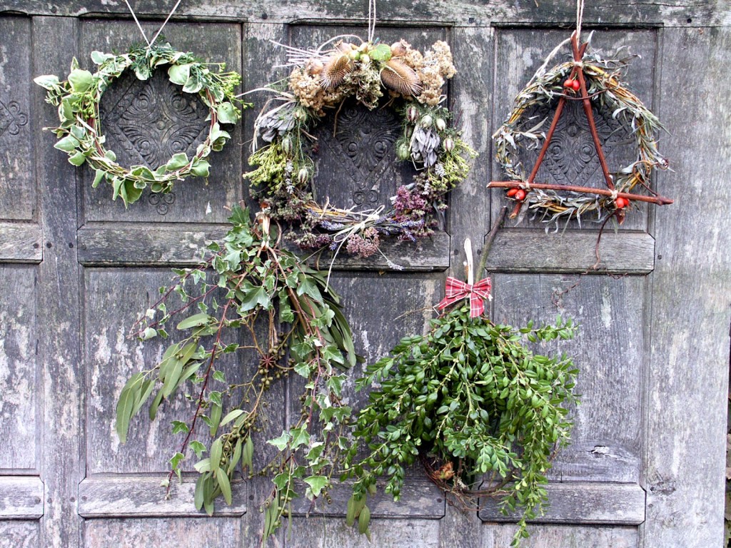 Wreaths from garden and wayside