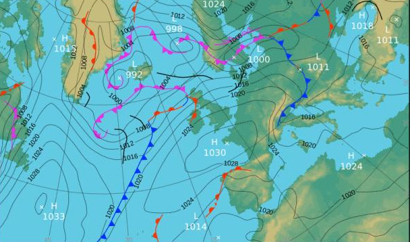 Weather chart relating to the next few days.